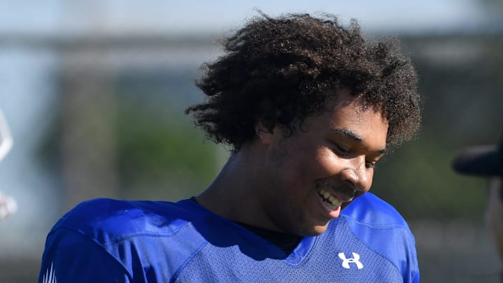 Offensive lineman Michael Carroll (#64) during practice on Friday, Aug. 2, 2024 on IMG Academy Football Media Day in Bradenton, Florida.