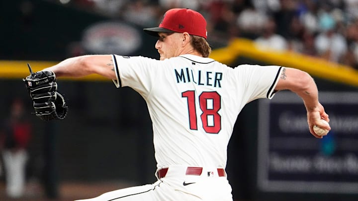 Arizona Diamondbacks pitcher Shelby Miller throws to the Chicago Cubs in the eighth inning at Chase Field on March 28, 2025, in Phoenix. Arizona Diamondbacks pitcher Shelby Miller throws to the Chicago Cubs in the eighth inning at Chase Field on March 28, 2025, in Phoenix.