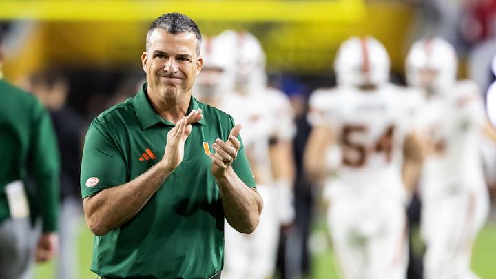 Jan 19, 2026; Miami Gardens, FL, USA; Miami Hurricanes head coach Mario Cristobal against the Indiana Hoosiers during the College Football Playoff National Championship game at Hard Rock Stadium. Mandatory Credit: Mark J. Rebilas-Imagn Images