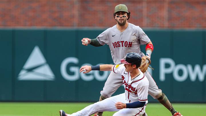 May 17, 2026; Cumberland, Georgia, USA; Atlanta Braves left fielder Mike Yastrzemski (18) slides into second base against Boston Red Sox second baseman Marcelo Mayer (11) during the eighth inning at Truist Park. Mandatory Credit: Jordan Godfree-Imagn Images May 17, 2026; Cumberland, Georgia, USA; Atlanta Braves left fielder Mike Yastrzemski (18) slides into second base against Boston Red Sox second baseman Marcelo Mayer (11) during the eighth inning at Truist Park. Mandatory Credit: Jordan Godfree-Imagn Images
