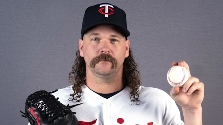 Feb 19, 2026; Lee County, FL, USA;  Minnesota Twins left-handed pitcher Andrew Chafin (39) poses for a portrait during photo day at Hammond Stadium. Mandatory Credit: Jim Rassol-Imagn Images

