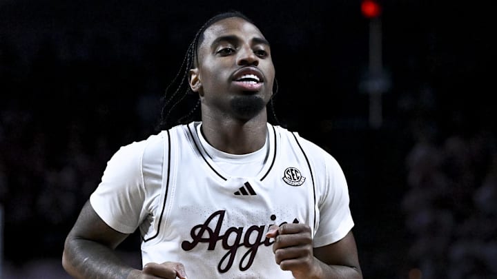 Texas A&M Aggies guard Marcus Hill enters the court before the game against the Texas Longhorns at Reed Arena.
