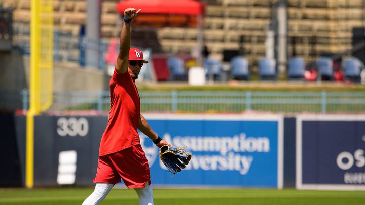 Red Sox No. 1 prospect Franklin Arias gives a thumbs up while he warms up ahead of his first game with Triple-A Worcester at Polar Park on July 25, 2026. Red Sox No. 1 prospect Franklin Arias gives a thumbs up while he warms up ahead of his first game with Triple-A Worcester at Polar Park on July 25, 2026.