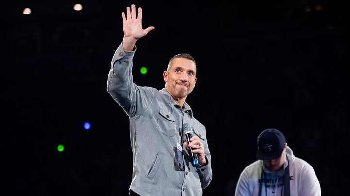 First-year Penn State football head coach Matt Campbell waves to the crowd during a Big Ten wrestling dual meet against Nebraska on January 30, 2026, in State College. First-year Penn State football head coach Matt Campbell waves to the crowd during a Big Ten wrestling dual meet against Nebraska on January 30, 2026, in State College.