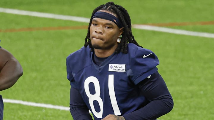 Zavlon Thomas gets his stretching in during rookie minicamp at the Walter Payton Center.