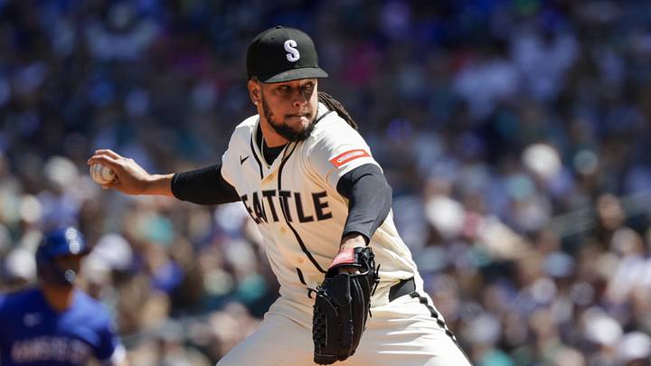 May 3, 2026; Seattle, Washington, USA; Seattle Mariners starting pitcher Luis Castillo (58) throws against the Kansas City Royals during the third inning at T-Mobile Park. Mandatory Credit: Joe Nicholson-Imagn Images