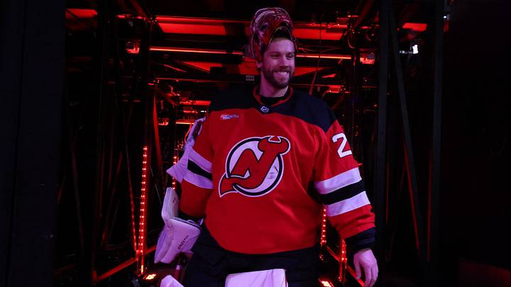 Apr 5, 2025; Newark, New Jersey, USA; New Jersey Devils goaltender Jacob Markstrom (25) walks off the ice after the Devils win over the the New York Rangers at Prudential Center. Mandatory Credit: Ed Mulholland-Imagn Images Apr 5, 2025; Newark, New Jersey, USA; New Jersey Devils goaltender Jacob Markstrom (25) walks off the ice after the Devils win over the the New York Rangers at Prudential Center. Mandatory Credit: Ed Mulholland-Imagn Images