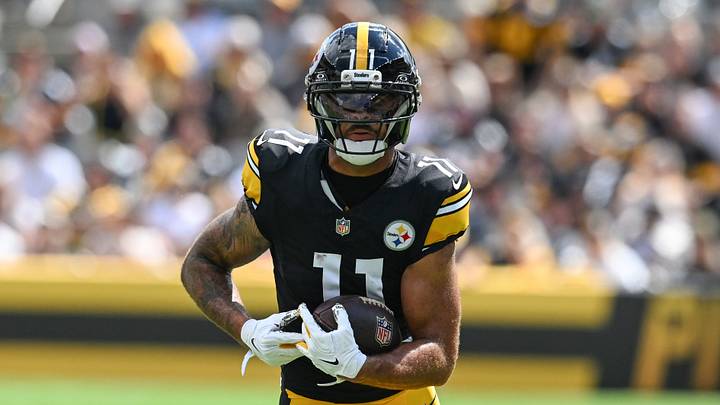 Sep 13, 2026; Pittsburgh, Pennsylvania, USA; Pittsburgh Steelers wide receiver Michael Pittman Jr. (11) runs following a catch against the Atlanta Falcons during the first quarter at Acrisure Stadium. Mandatory Credit: Barry Reeger-Imagn Images