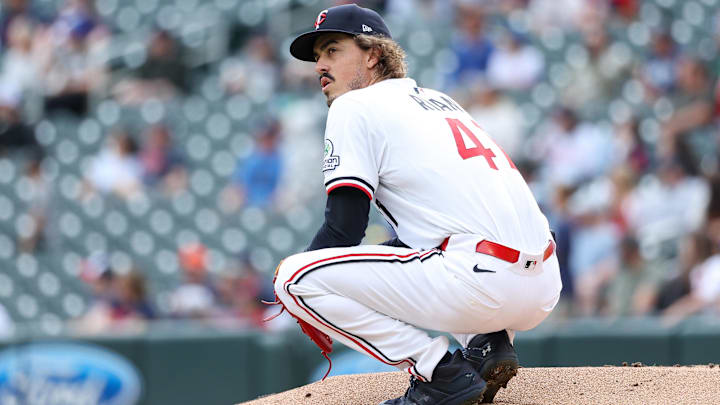 Sep 20, 2025: Minnesota Twins starting pitcher Joe Ryan (41) reacts to Cleveland Guardians catcher Bo Naylor’s (23) solo home run during the second inning of game one of a double header at Target Field. 