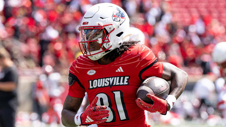 Louisville Cardinals wide receiver Cataurus Hicks (81) warms up ahead of their game against the Jacksonville State Gamecocks on Saturday, Sept. 7, 2024 at L&N Federal Credit Union Stadium in Louisville, Ky.