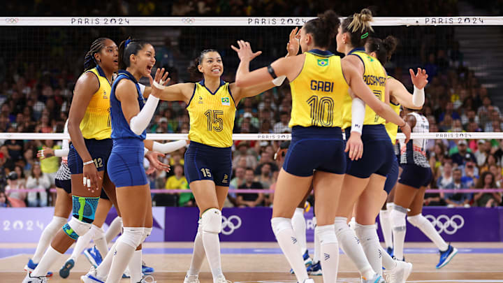 The Libero on Brazil’s team wears blue.