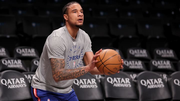 Feb 12, 2025; Brooklyn, New York, USA; Philadelphia 76ers forward Chuma Okeke (18) warms up before a game against the Brooklyn Nets at Barclays Center. Mandatory Credit: Brad Penner-Imagn Images Feb 12, 2025; Brooklyn, New York, USA; Philadelphia 76ers forward Chuma Okeke (18) warms up before a game against the Brooklyn Nets at Barclays Center. Mandatory Credit: Brad Penner-Imagn Images