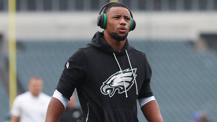 Oct 4, 2026; Philadelphia, Pennsylvania, USA; Philadelphia Eagles running back Saquon Barkley before a game against the Los Angeles Rams at Lincoln Financial Field. Oct 4, 2026; Philadelphia, Pennsylvania, USA; Philadelphia Eagles running back Saquon Barkley before a game against the Los Angeles Rams at Lincoln Financial Field.