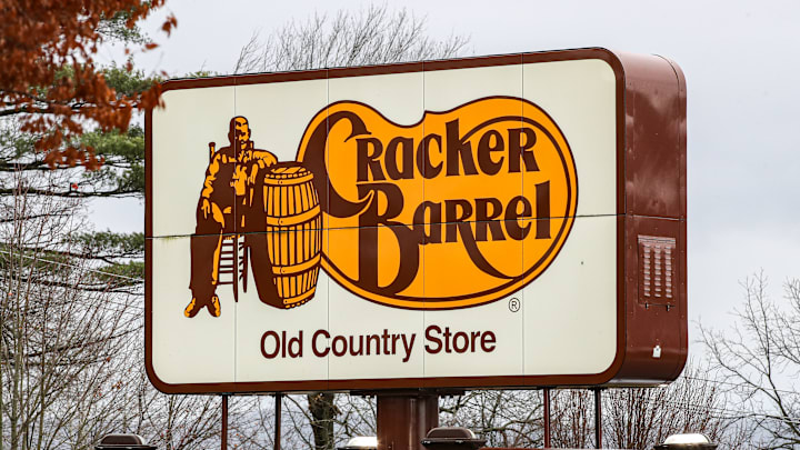 A sign is seen outside of a Cracker Barrel Old Country Store...