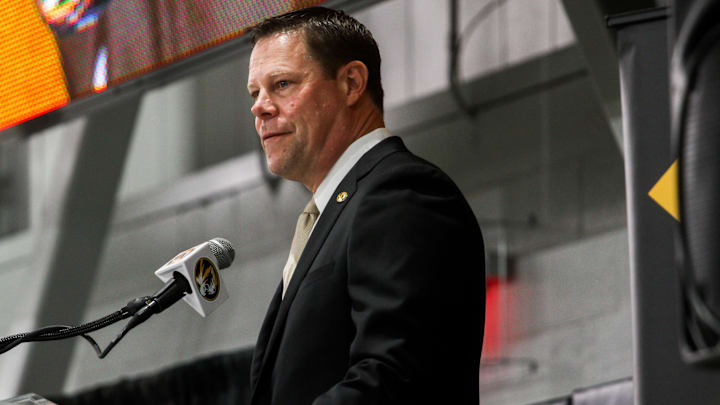 Missouri athletic director Laird Veatch speaks during a press conference inside Stephens Indoor Facility on April 26, 2024 in Columbia, Mo.