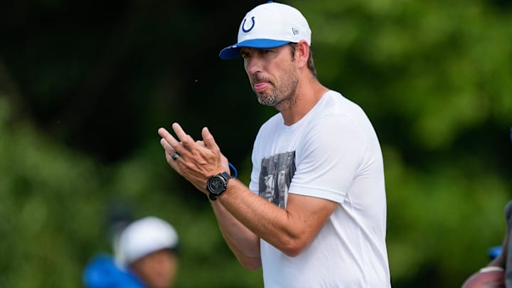 Indianapolis Colts head coach Shane Steichen walks up the field Monday, Aug. 11, 2025, during Indianapolis Colts Training Camp at Grand Park in Westfield.