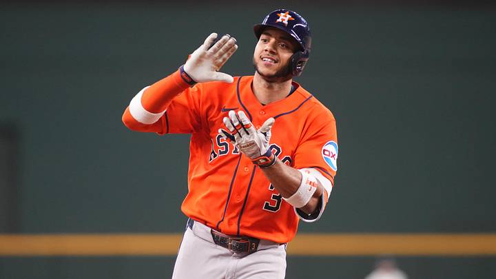 Houston Astros shortstop Jeremy Peña (3) reacts as he rounds the bases after hitting a solo home run. Houston Astros shortstop Jeremy Peña (3) reacts as he rounds the bases after hitting a solo home run.