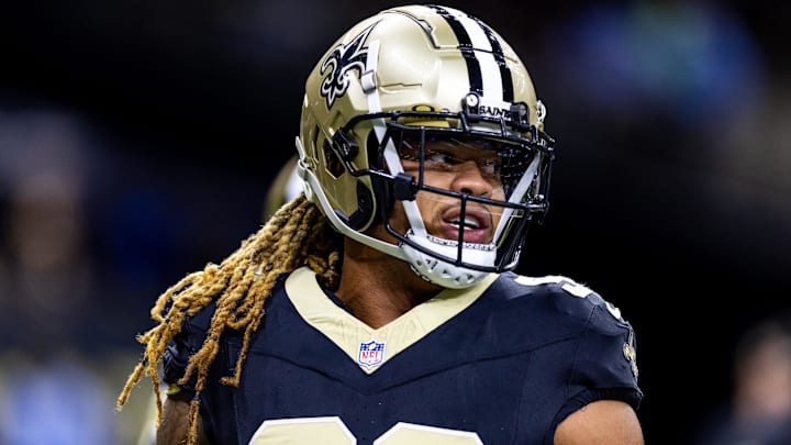 Sep 8, 2024; New Orleans, Louisiana, USA;  New Orleans Saints defensive end Chase Young (99) against the Carolina Panthers during the pregame at Caesars Superdome. Mandatory Credit: Stephen Lew-Imagn Images