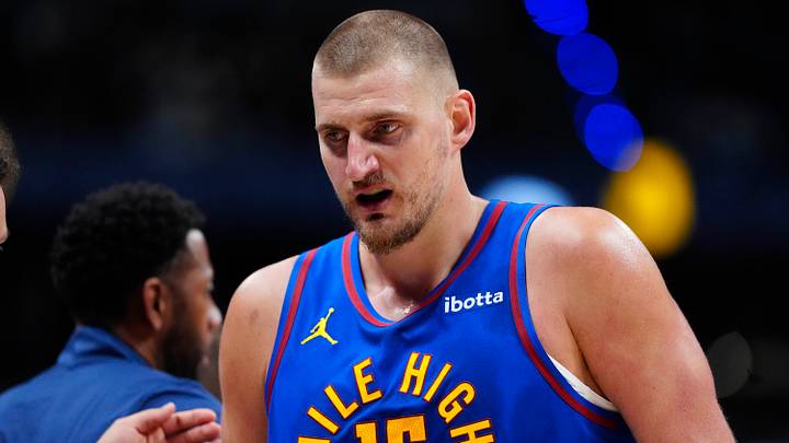 Apr 20, 2026; Denver, Colorado, USA; Denver Nuggets center Nikola Jokic (15) walks to the bench in the second quarter against the Minnesota Timberwolves during game two of the first round of the 2026 NBA Playoffs at Ball Arena. Mandatory Credit: Ron Chenoy-Imagn Images Apr 20, 2026; Denver, Colorado, USA; Denver Nuggets center Nikola Jokic (15) walks to the bench in the second quarter against the Minnesota Timberwolves during game two of the first round of the 2026 NBA Playoffs at Ball Arena. Mandatory Credit: Ron Chenoy-Imagn Images