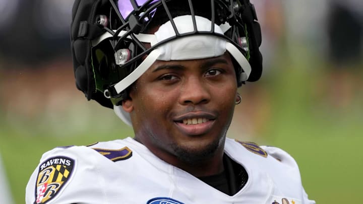 Jul 29, 2022; Owings Mills, MD, USA; Baltimore Ravens nose tackle Isaiah Mack (94) practices at the