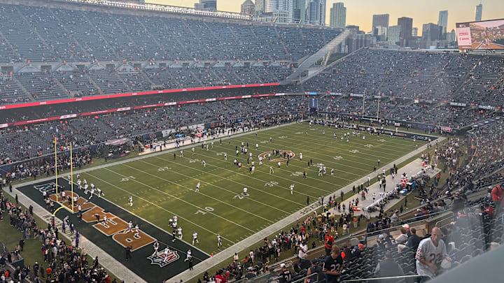 Soldier Field ahead of Monday night's game between the Vikings and Bears. Soldier Field ahead of Monday night's game between the Vikings and Bears.