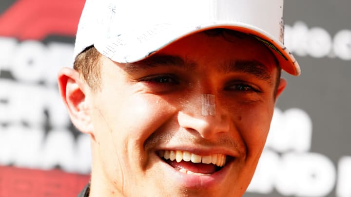 May 3, 2024; Miami Gardens, Florida, USA; McLaren driver Lando Norris (4) talks with the media after