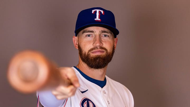 Feb 17, 2026; Surprise, AZ, USA; Texas Rangers outfielder Brandon Nimmo during media day at Surprise Sports Complex. Mandatory Credit: Arianna Grainey-Imagn Images Feb 17, 2026; Surprise, AZ, USA; Texas Rangers outfielder Brandon Nimmo during media day at Surprise Sports Complex. Mandatory Credit: Arianna Grainey-Imagn Images