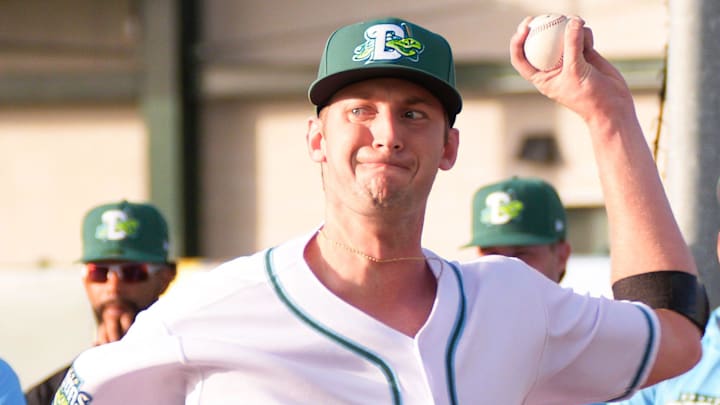 Cincinnati Reds pitcher Nick Lodolo (40) warms up before his rehab start for the Daytona Tortugas on April 2, 2026, at Jackie Robinson Ballpark.