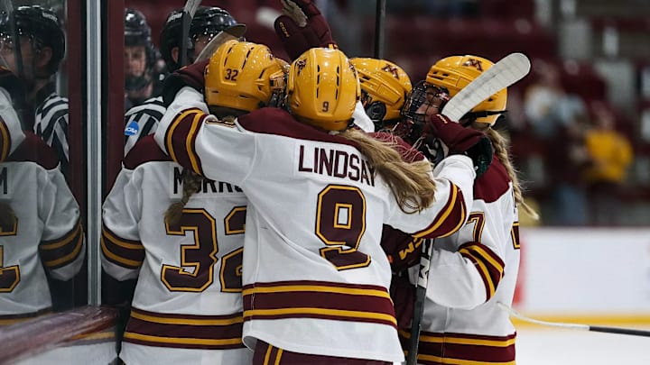 Minnesota celebrate a goal in a matchup against Ohio State.