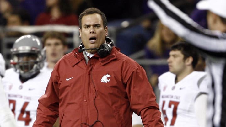Nov 26, 2011, Seattle, WA, USA; Washington State Cougars head coach Paul Wulff complains.