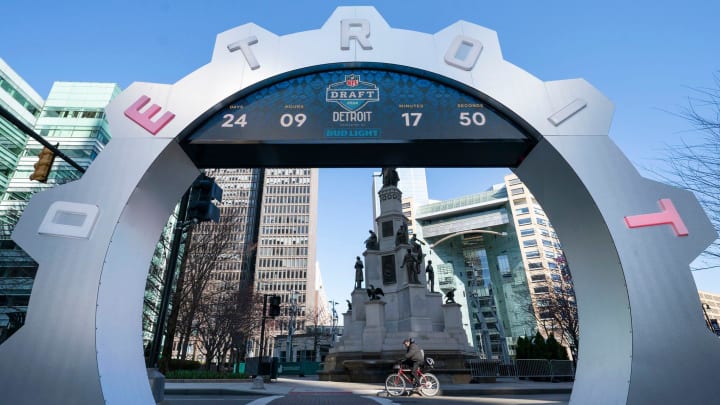 The NFL draft countdown clock in Detroit's Campus Martius Park counts down the days leading up to the NFL Draft The NFL draft countdown clock in Detroit's Campus Martius Park counts down the days leading up to the NFL Draft
