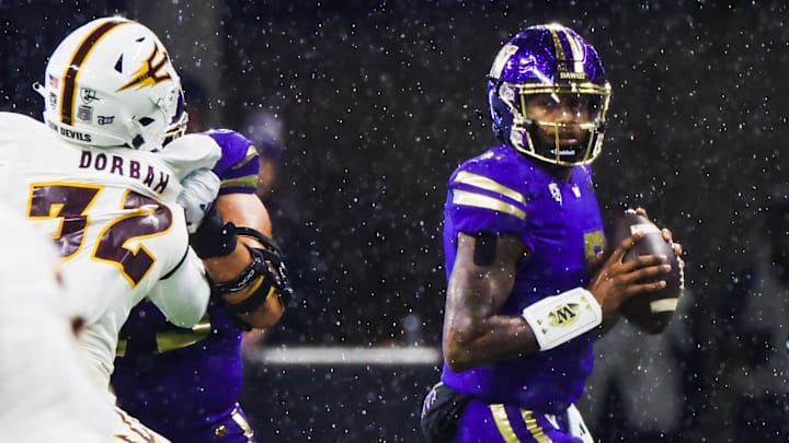 Oct 21, 2023; Seattle, Washington, USA; Washington Huskies quarterback Michael Penix Jr. (9) looks