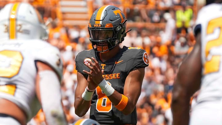Tennessee quarterback Nico Iamaleava (8) waits for the snap during a football game between Tennessee and Chattanooga at Neyland Stadium in Knoxville, Tenn., on Saturday, August 31, 2024.
