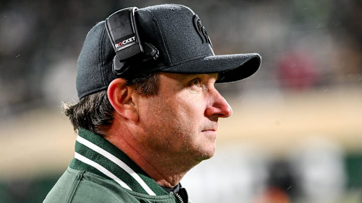 Michigan State's head coach Jonathan Smith looks on during the third quarter in the game against Purdue on Friday, Nov. 22, 2024, at Spartan Stadium in East Lansing. Michigan State's head coach Jonathan Smith looks on during the third quarter in the game against Purdue on Friday, Nov. 22, 2024, at Spartan Stadium in East Lansing.
