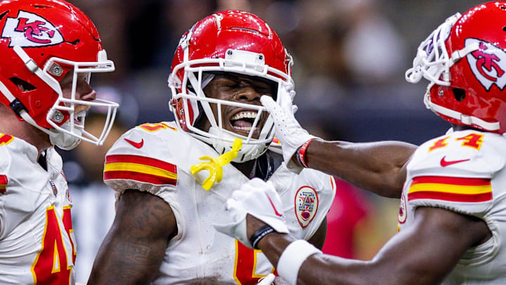 Aug 13, 2023; New Orleans, Louisiana, USA; Kansas City Chiefs wide receiver Cornell Powell (14) and