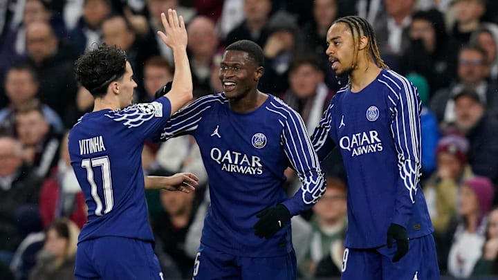 The goal Nuno Mendes (center) scored at Villa Park sent PSG through to the semifinals.
