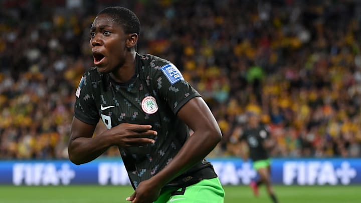 Asisat Oshoala scored Nigeria's third goal in their victory against co-hosts Australia. 