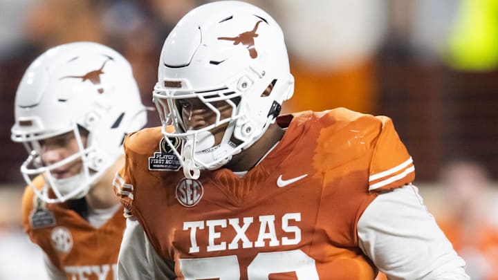 Texas Longhorns offensive lineman Kelvin Banks Jr. (78) against the Clemson Tigers during the CFP National playoff first round at Darrell K Royal-Texas Memorial Stadium.
