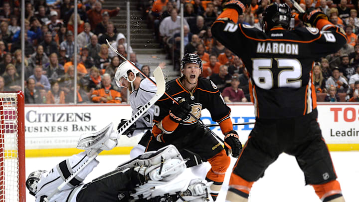 Maroon with the Ducks and Quick with the Kings