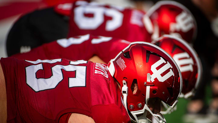 Indiana's Carter Smith (65) at Indiana University football practice on Wednesday, Aug. 13, 2025.