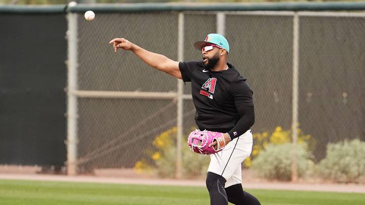Arizona Diamondbacks first baseman Carlos Santana during spring training workouts at Salt River Fields on Feb. 16, 2026, in Scottsdale.