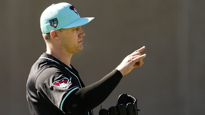 Arizona Diamondbacks closer Paul Sewald during spring training workouts at Salt River Fields at Talking Stick near Scottsdale on Feb. 19, 2024.