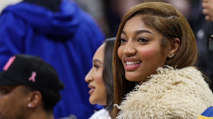 Dec 23, 2024; Orlando, Florida, USA; Chicago Sky forward Angel Reese attends a NBA game between the Boston Celtics and Orlando Magic at Kia Center. 
