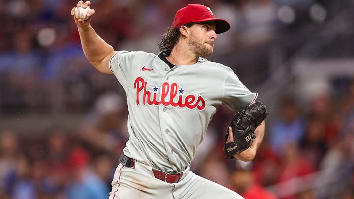Sep 11, 2026; Atlanta, Georgia, USA; Philadelphia Phillies starting pitcher Aaron Nola (27) throws against the Atlanta Braves in the first inning at Truist Park. Mandatory Credit: Brett Davis-Imagn Images Sep 11, 2026; Atlanta, Georgia, USA; Philadelphia Phillies starting pitcher Aaron Nola (27) throws against the Atlanta Braves in the first inning at Truist Park. Mandatory Credit: Brett Davis-Imagn Images