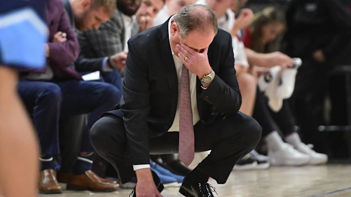Wisconsin Badgers head coach Greg Gard reacts in the second half against the Villanova Wildcats at the Fiserv Forum. Wisconsin Badgers head coach Greg Gard reacts in the second half against the Villanova Wildcats at the Fiserv Forum.