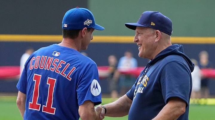 Chicago Cubs manager Craig Counsell (11) and Milwaukee Brewers manager Pat Murphy (49) shake hands before the National League Division Series game on Saturday October 4, 2025 at American Family Field in Milwaukee, Wisconsin. Chicago Cubs manager Craig Counsell (11) and Milwaukee Brewers manager Pat Murphy (49) shake hands before the National League Division Series game on Saturday October 4, 2025 at American Family Field in Milwaukee, Wisconsin.