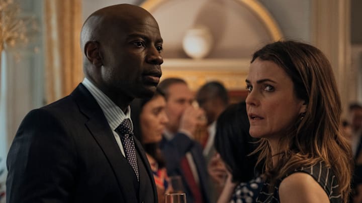 The Diplomat. (L to R) David Gyasi as Austin Dennison, Keri Russell as Kate Wyler in episode 203 of The Diplomat. Cr. Alex Bailey/Netflix © 2024