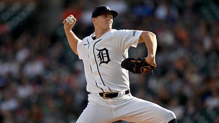 Jun 25, 2026; Detroit, Michigan, USA; Detroit Tigers starting pitcher Troy Melton (52) throws a pitch against the Houston Astros in the first inning at Comerica Park. Mandatory Credit: Lon Horwedel-Imagn Images