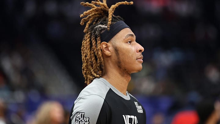 Mar 29, 2025; Washington, District of Columbia, USA; Brooklyn Nets forward Noah Clowney (21) looks on before a game against the Washington Wizards at Capital One Arena. Mandatory Credit: Daniel Kucin Jr.-Imagn Images Mar 29, 2025; Washington, District of Columbia, USA; Brooklyn Nets forward Noah Clowney (21) looks on before a game against the Washington Wizards at Capital One Arena. Mandatory Credit: Daniel Kucin Jr.-Imagn Images