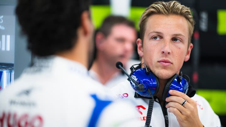 ZANDVOORT, NETHERLANDS - AUGUST 23: Liam Lawson of New Zealand and Visa Cash App RB looks on in the garage during practice ahead of the F1 Grand Prix of Netherlands at Circuit Zandvoort on August 23, 2024 in Zandvoort, Netherlands. (Photo by Rudy Carezzevoli/Getty Images)